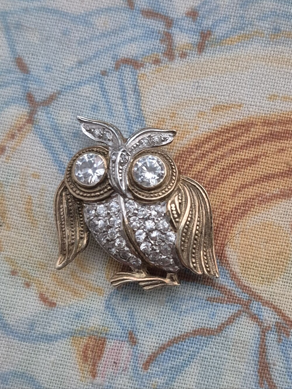 🌙🦉Vintage 925 Sterling Vermeil Pave Owl Enhancer Pendant Clip